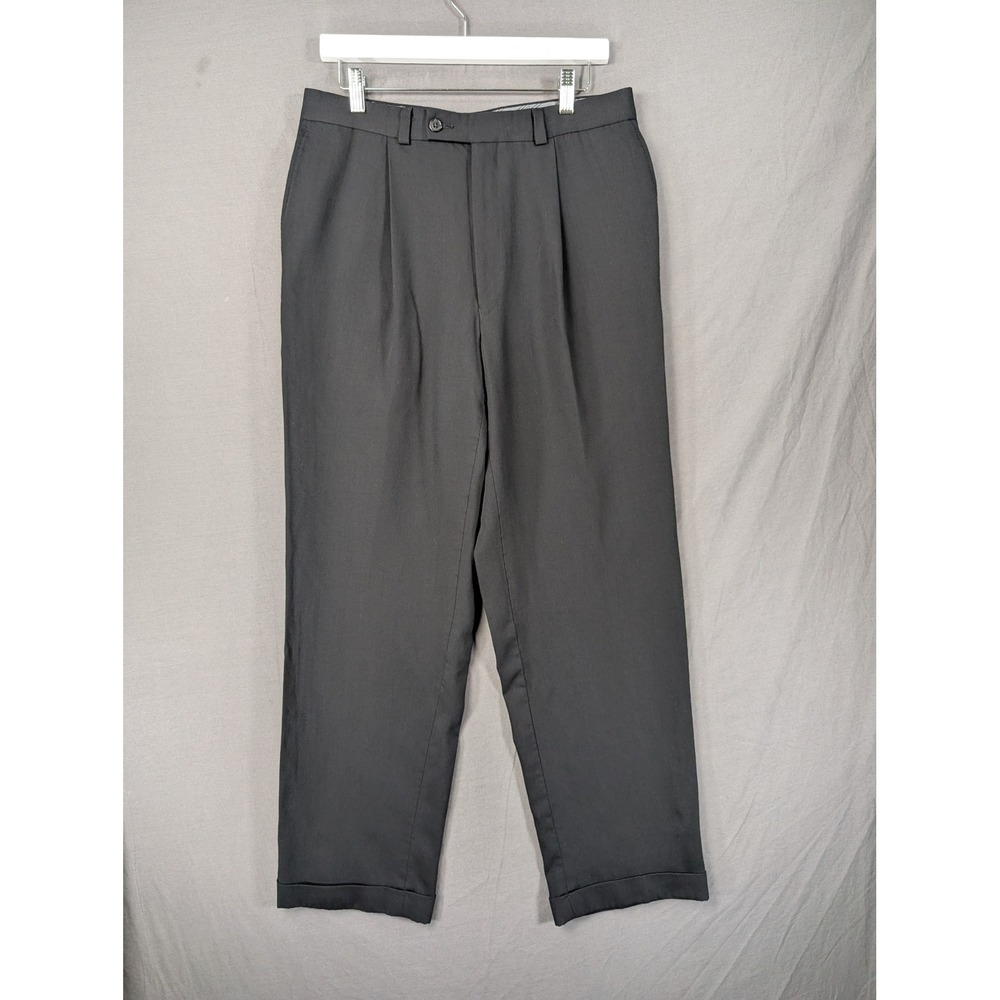 Calvin Klein Mens Black Pleated 100% Wool Dress Pants 34x32 Made in Canada